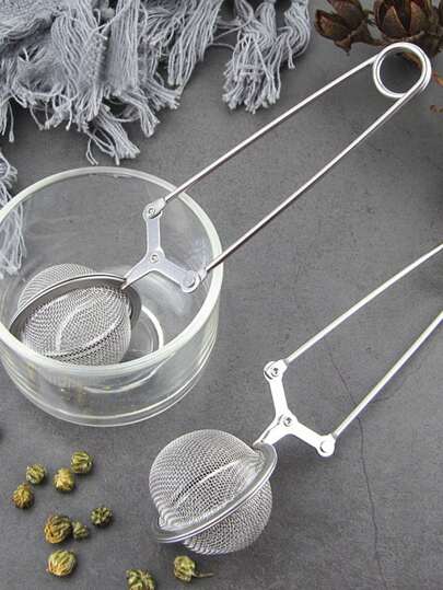 1pc Tea Filter Ball With Long Handle, Silver Stainless Steel Tea Strainer For Kitchen