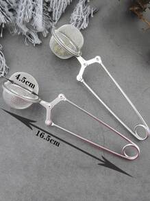 1pc Tea Filter Ball With Long Handle, Silver Stainless Steel Tea Strainer For Kitchen - Silver - View 3