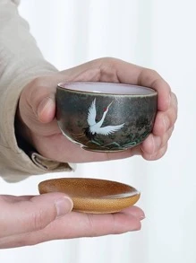 1入組圓形木頭杯墊 - 米色 - 查看 1