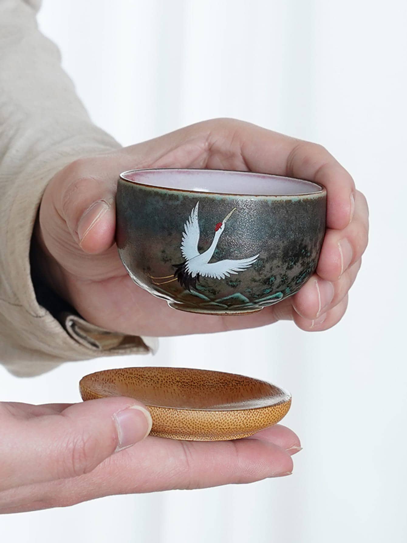 1入組圓形木頭杯墊 - 米色 - 查看 1