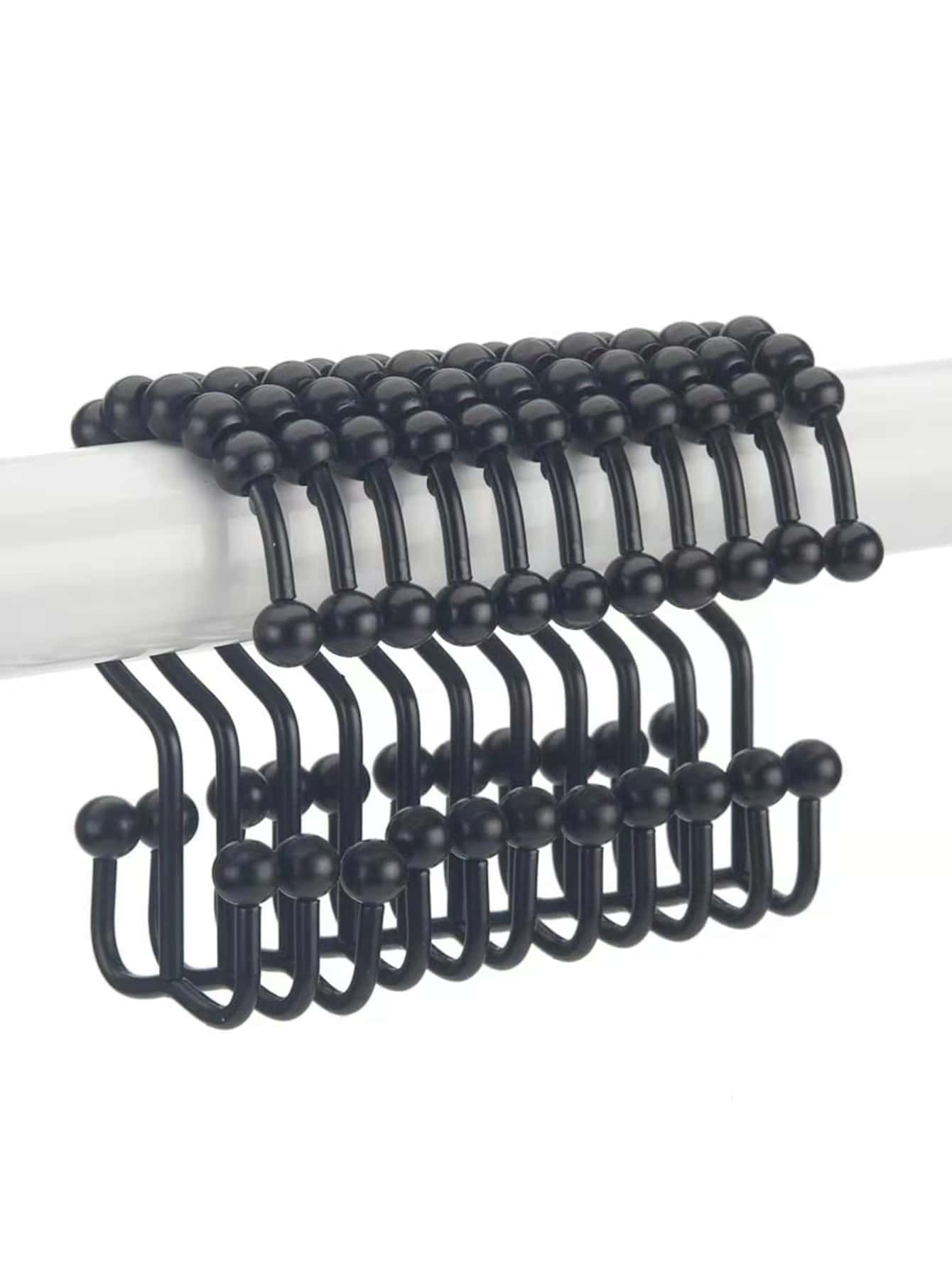 12 chiếc Móc treo rèm tắm trơn - màu đen - Xem 1