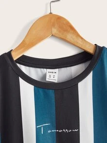 SHEIN Tops con trai Lá thư Sọc Giải trí - Nhiều màu - Xem 3