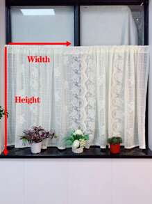 Cortina transparente panel única con bordado de flor con encaje - Beis - Ver 3