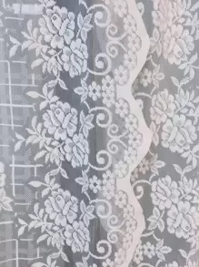 Cortina transparente panel única con bordado de flor con encaje - Beis - Ver 8