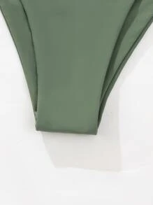 纯色俏皮比基尼泳裤，适合夏季海滩度假 - 軍綠色 - 查看 5