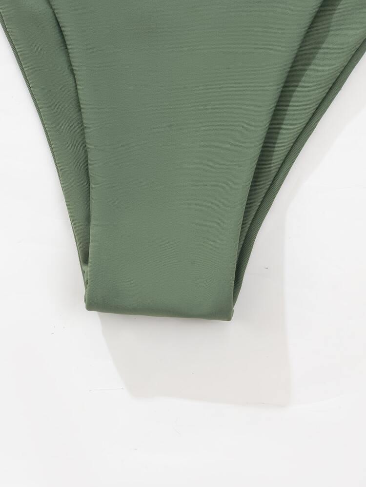 Solid Cheeky Bikini Bottom, For Summer Beach Vacation - Army Green - View 5