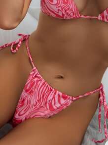 Bottom de bikini con estampado de mármol y lazos laterales, para vacaciones de verano en la playa - Multicolor - Ver 1