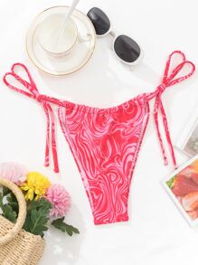 Bottom de bikini con estampado de mármol y lazos laterales, para vacaciones de verano en la playa - Multicolor - Ver 7