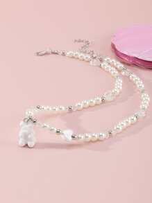 Bear Charm Beaded Necklace - Multicolor - View 2