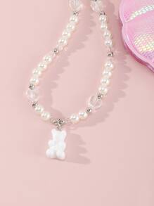 Bear Charm Beaded Necklace - Multicolor - View 3