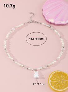 Bear Charm Beaded Necklace - Multicolor - View 4