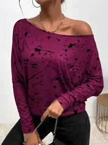 SHEIN Essnce Áo thun nữ Tất cả trên in Giải trí - Màu tím - Xem 1