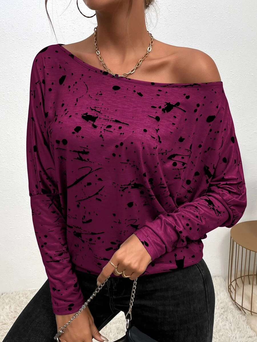 SHEIN Essnce Áo thun nữ Tất cả trên in Giải trí - Màu tím - Xem 1