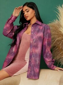 SHEIN Drop Shoulder Tie Dye PU Leather Coat In Fall/Winter - Multicolor - View 3