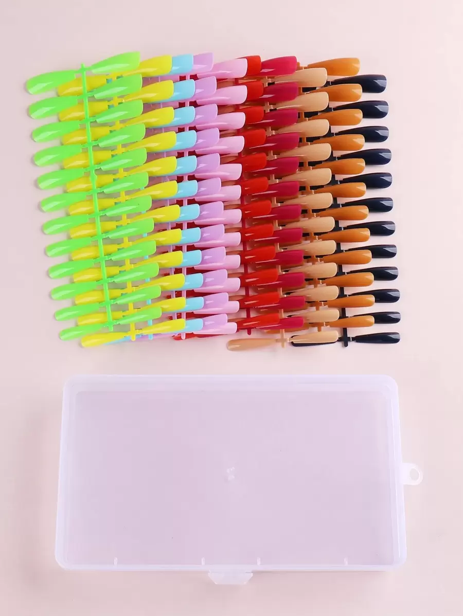 提升你風格帶240入組長款棺材純顏色假指甲全覆蓋假指甲適合女士和女孩 - 彩色 - 查看 1