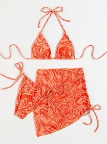 Bộ bikini tam giác họa tiết chất lỏng trừu tượng & váy đi biển mùa hè - trái cam - Xem 7
