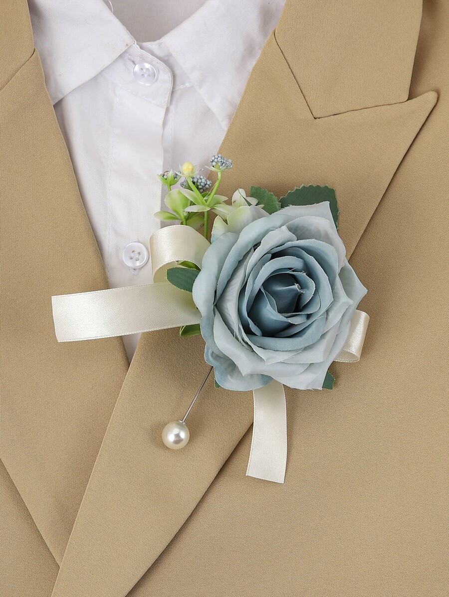 Corsage với hoa và nơ - Màu xanh nhạt - Xem 1