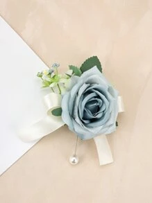 Corsage với hoa và nơ - Màu xanh nhạt - Xem 3