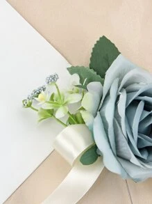 Corsage với hoa và nơ - Màu xanh nhạt - Xem 4