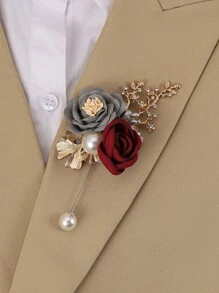 Rhinestone & Flower Decor Boutonniere - Multicolor - View 1
