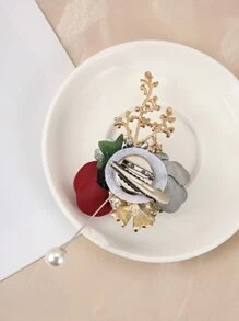 Rhinestone & Flower Decor Boutonniere - Multicolor - View 2