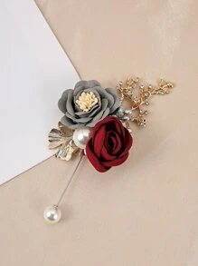 Rhinestone & Flower Decor Boutonniere - Multicolor - View 3