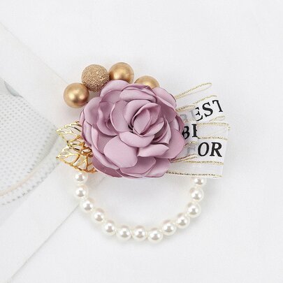Faux Pearl & Flower Decor Wrist Corsage