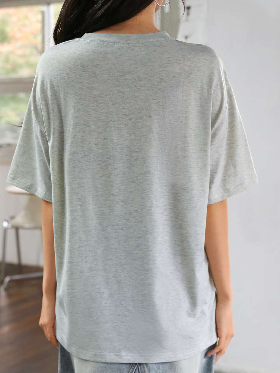 Letter & View Print Drop Shoulder Tee Summer Oversized T-Shirt