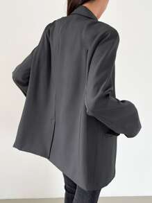 DAZY Lapel Neck Single Breasted Blazer - Dark Grey - View 2