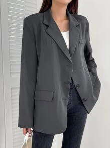 DAZY Lapel Neck Single Breasted Blazer - Dark Grey - View 3