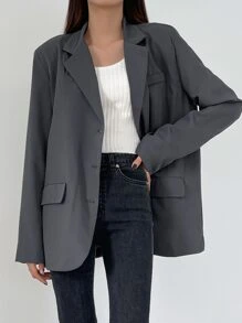 DAZY Lapel Neck Single Breasted Blazer - Dark Grey - View 5