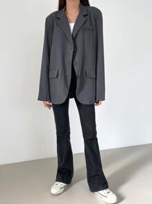 DAZY Lapel Neck Single Breasted Blazer - Dark Grey - View 6