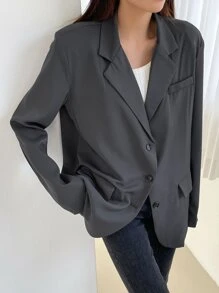 DAZY Lapel Neck Single Breasted Blazer - Dark Grey - View 7