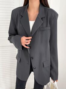 DAZY Lapel Neck Single Breasted Blazer - Dark Grey - View 8