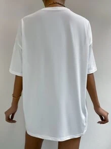 SHEIN Unity Drop Shoulder Letter Graphic Colorblock Tee - White - View 2