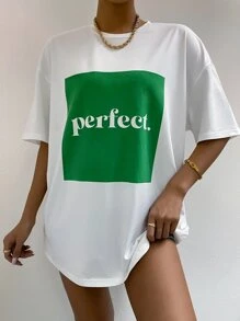 SHEIN Unity Drop Shoulder Letter Graphic Colorblock Tee - White - View 3