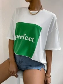 SHEIN Unity Drop Shoulder Letter Graphic Colorblock Tee - White - View 4