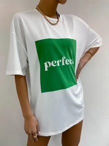 SHEIN Unity Drop Shoulder Letter Graphic Colorblock Tee - White - View 5