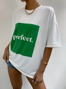 SHEIN Unity Drop Shoulder Letter Graphic Colorblock Tee - White - View 6