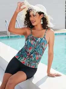 Quần short in họa tiết nhiệt đới ngẫu nhiên Tankini Bãi biển mùa hè - Nhiều màu - Xem 1