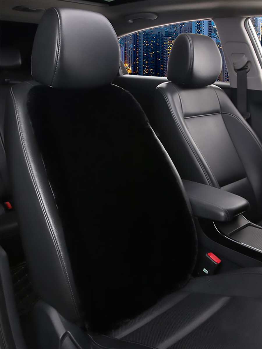 Plain Fluffy Car Seat Back Cushion - Black - View 1