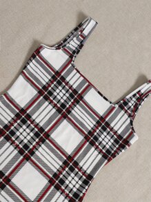 Muchica Double Square Neck Plaid Bodycon Dress - Multicolor - View 4
