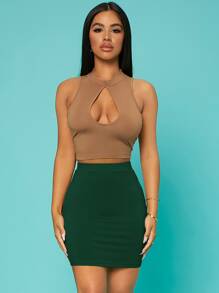 SHEIN SXY 夏季休闲办公室纯色紧身半身裙 - 墨綠色 - 查看 5