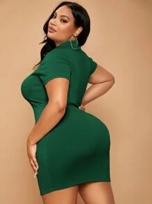 SHEIN SXY Vestido ajustado tejido de canalé - Verde Oscuro - Ver 2