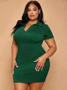 SHEIN SXY Vestido ajustado tejido de canalé - Verde Oscuro - Ver 3