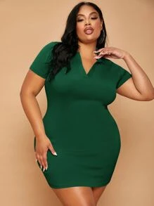 SHEIN SXY Vestido ajustado tejido de canalé - Verde Oscuro - Ver 4