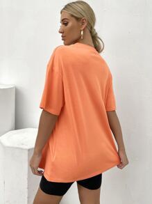 SHEIN EZwear 落肩袖蝴蝶和字母圖案T恤和騎行褲套裝 - 彩色 - 查看 2