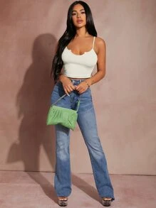 SHEIN SXY Notch Neck Rib-knit Cami Crop Top - White - View 5