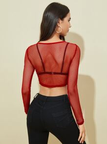 SHEIN Privé Fishing Net Crop Top Without Bra - Red - View 2