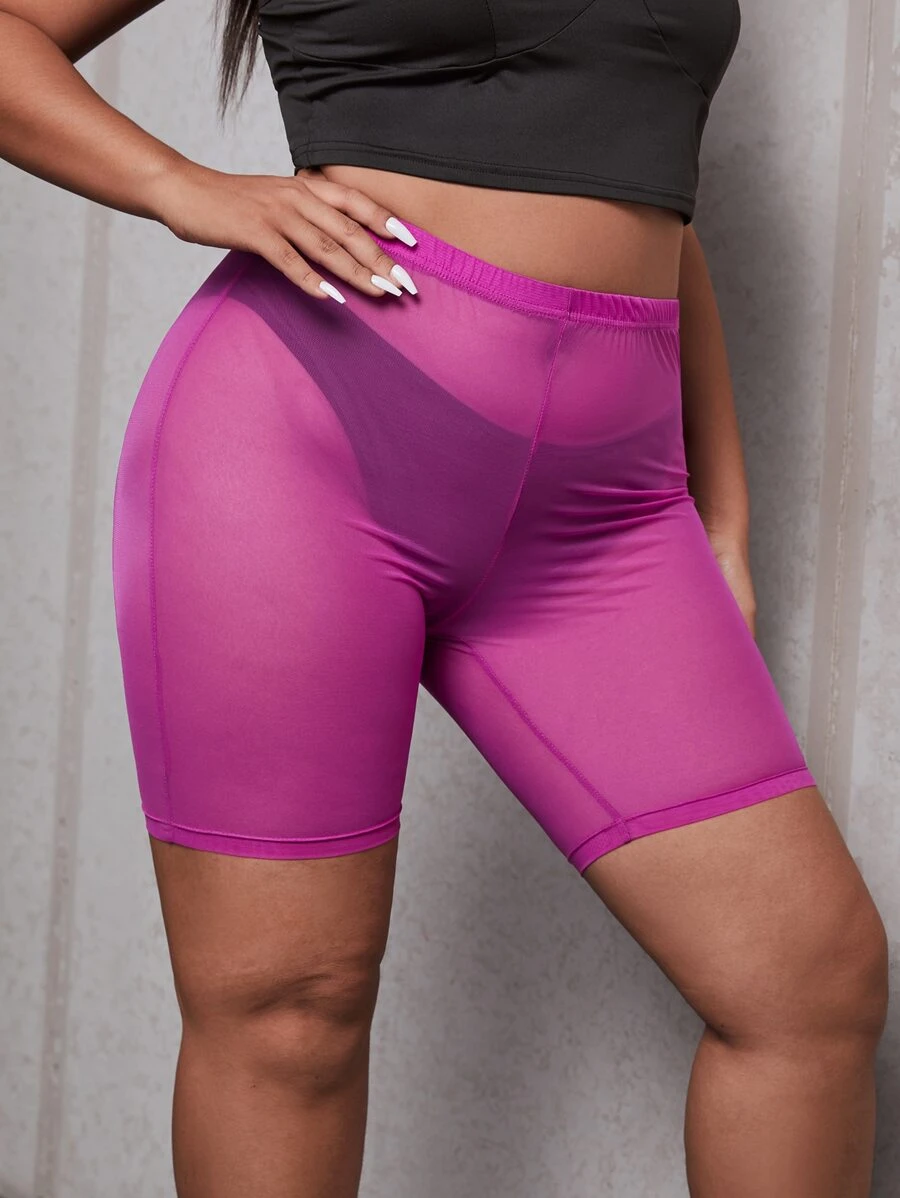 SHEIN Shorts biker de malla transparente sin bragas - Morado - Ver 1
